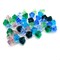 Tiny Flower Beads, 6mm Blue Purple & Green Glass, 42 pc, Adorabilities
